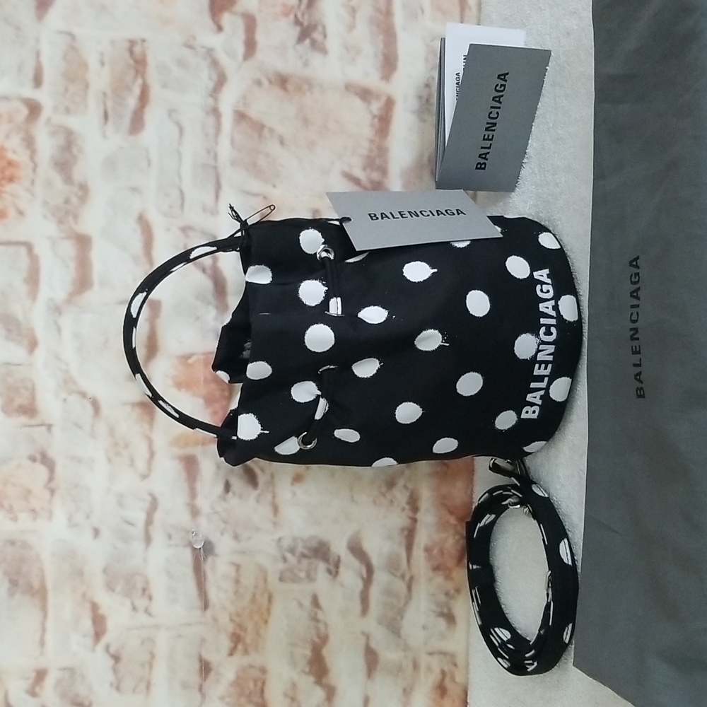 New Balenciaga Wheel Polka Dot Recycled Nylon Bucket Bag